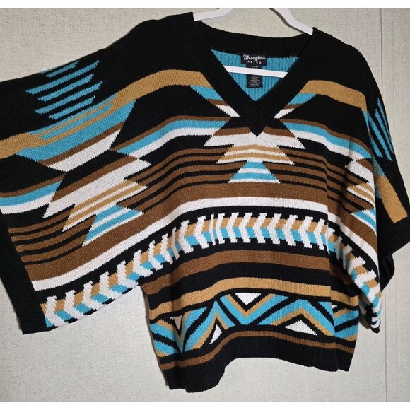 Wrangler Womens Aztec Black Beauty Boxy Poncho Sweater Western NWOT - Picture 4 of 6